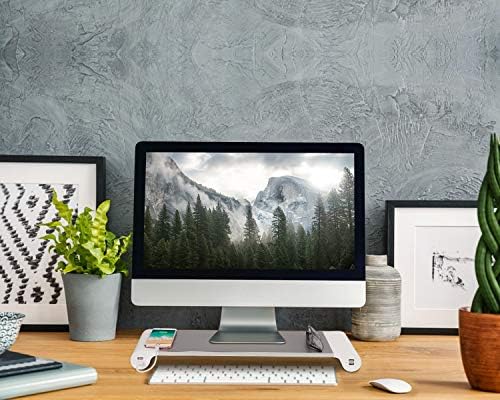 PG Silver Monitor Stand Riser with 4-Port USB Charging ports, Convenient keyboard organiser,Desktop Organizer for Computer, Laptop, TV, Printer - Ergonomic Keyboard Tray & Storage Shelf. - Image 3
