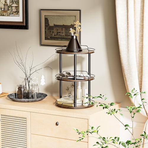 LAMU 10'' Wood Lazy Susan Turntable Organizer for Cabinet, 3 Tier Lazy Susan Spice Rack Organizer for Kitchen, Wood Turntable for Table Top, Countertop, Pantry, Bathroom - Image 5