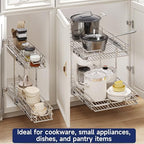 2-Tier Pull Out Cabinet Organizer, 5.5" W x 21.5" D, Heavy Duty Dual Slide Out Shelves for Narrow Base Cabinets, Chrome Wire Basket Drawer for Spices, Bottles & Snacks - Image 6