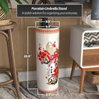 Oriental Furniture 20" Cherry & Flowers Blossom Porcelain Umbrella Stand - Image 4