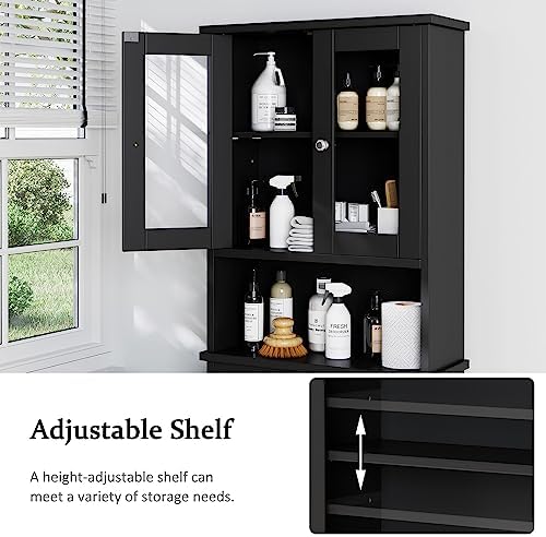 Over The Toilet Storage Cabinet for Bathroom, Storage Organizer Over Toilet with Glass Doors, Space Saver for Living Room, Black - Image 5