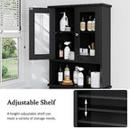 Over The Toilet Storage Cabinet for Bathroom, Storage Organizer Over Toilet with Glass Doors, Space Saver for Living Room, Black - Image 5