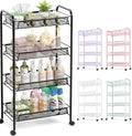 TOOLF 4-Tier Rolling Cart, Metal Utility Cart with 3 Hooks, Easy Assemble Mobile Storage Trolley On Wheels, Metal Shelving Units Kitchen Bathroom Laundry Room by TOOLF