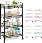 TOOLF 4-Tier Rolling Cart, Metal Utility Cart with 3 Hooks, Easy Assemble Mobile Storage Trolley On Wheels, Metal Shelving Units Kitchen Bathroom Laundry Room by TOOLF