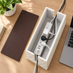 Premium Cable Management Box | Leather Cord Organizer Box with Lid | White - Image 2