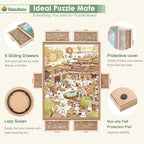 BuilderButler 2000 Pieces Rotating Puzzle Board with 6 Drawers,40.16"x28.5" Portable Wooden Jigsaw Puzzle Table with Lazy Susan Spinning Cover for Adults - Image 2