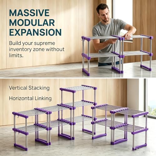 BLULEE Expandable Cabinet Organizer, Adjustable Storage Shelf Purple - Image 6