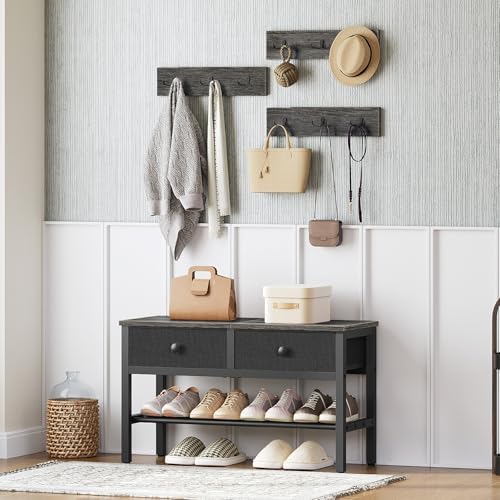YATINEY Hall Tree with Bench and Shoe Storage, Entryway Bench with Coat Rack, 4-in-1 Coat Rack Shoe Bench, Multifunctional, for Front Door, Hallway, Foyer, Charcoal Grey and Black MT05BC - Image 2