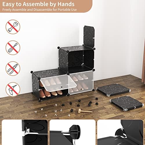 ROJASOP Portable Shoe Rack Organizer 6-Tier Shoe Cabinet 24-Pair Shoe Organizer Shoe Storage Expandable Free Standing Stackable Space Shoe Rack with 2 Exclusive Versatile Hooks for Bedroom Black - Image 6