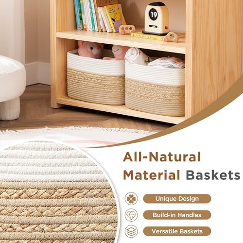 UBBCARE 4 Pack Baskets for Organizing, Woven Storage Baskets for Toys and Towel, Rectangle Cotton Rope Basket with Handles, 14''L x 8''W x9''H, Brown - Image 5