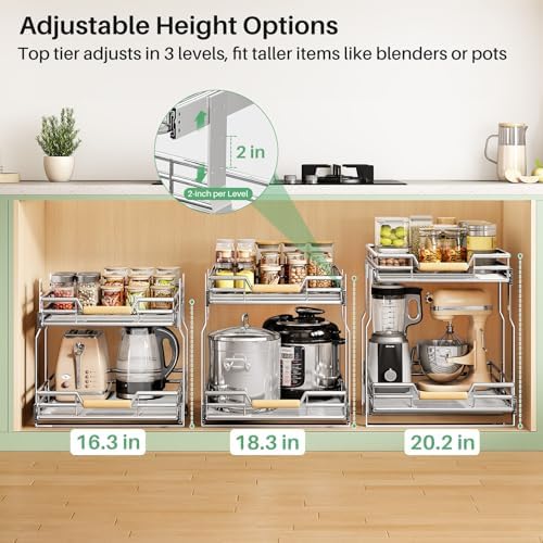 Pull out Cabinet Organizer, 2 Tiers 23"W X 21"D, Heavy Duty Smooth Sliding Under Cabinet Shelves for Pots and Pans, Full-Extension Roll out Drawers, Slide out Organization for Home Kitchen Pantry - Image 6