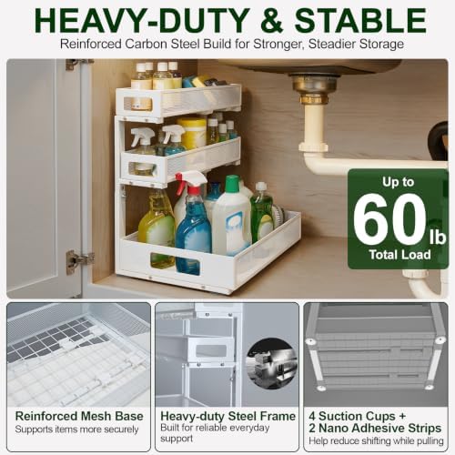 3 Tier Under Sink Organizer for Bathroom, Pull Out Drawers, 2 Pack - Image 5