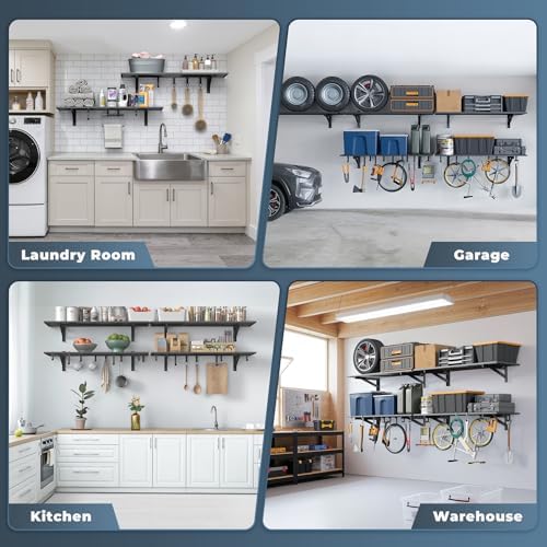 Jusgym 2 Pack Wall Mounted Garage Shelving with 8 Hooks, 1.5x4ft, 500lbs - Image 7