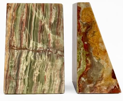 Ottimo Premium Polished Natural Marble bookends for use as Bookshelf Decor, Home, Office or Kitchen Shelves. Heavy, Triangular,and Modern Decorative Book Stopper with Anti-Slip Pads (Green Onyx) - Image 4