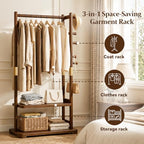 Taitiy Coat Rack Solid Wood Clothes Rack Storage 2 Shelves 5 Hooks - Image 3