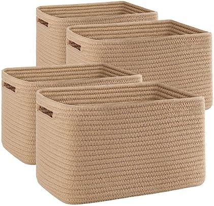 4 Pack Storage Baskets for Organizing, Woven Baskets for Shelves - Perfect for Toys, Books, Towels, and Clothes, Durable Gift Basket Bins Toy Storage, 12.7''L x9''W x7.8''H, Jute by SIXDOVE