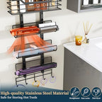 Consumest 6-Tier Hair Tool Organizer - Hair Dryer Holder Over The Door/Wall Mounted DIY Adjustable Shelf Bathroom Door Organizer with Hook for Curling Iron/Blow Dryer/Straightener Black - Image 6
