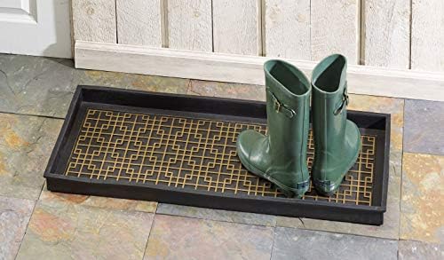 HF by LT Logan Design Deluxe Rubber Boot Tray, 34 x 14 inches, Heavy Duty Vulcanized Rubber, One-Piece Seamless Construction, Year Round Use Indoors or Outdoors, Black with Brushed Brass Finish - Image 3