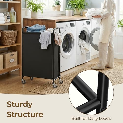 GRANNY SAYS Laundry Hamper, Slim Basket with Wheels and Handles, Black, 80L - Image 6