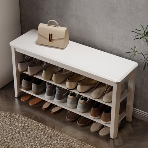 AQIMUELE Wood Shoe Rack Bench, 2 Tier Shoe Rack for Front Door Entrance by AQIMUELE