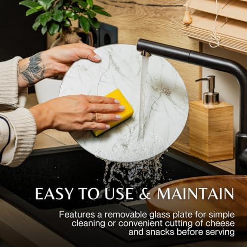 Rickby, 12" Premium Acacia Wood Lazy Susan Turntable for Table Top with Removable Marble Texture Glass Plate, Wooden Lazy Susan for Dining Table Centerpiece & Kitchen Countertop - Image 6