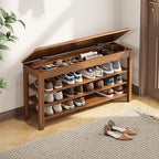 IUNVR Shoe Rack Bench Seat Rubberwood 3-Tier Wooden Storage Bench 550lbs Compact Mid-Century Modern Design for Entryway, Hallway, Closet, Front Door Entrance, Foyer by IUNVR