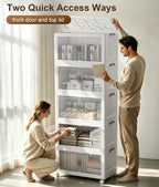 Hanyi 415 QT 5-Tier Stackable Storage Bins with Lids, Clear Doors, 4 Wheels - Image 6