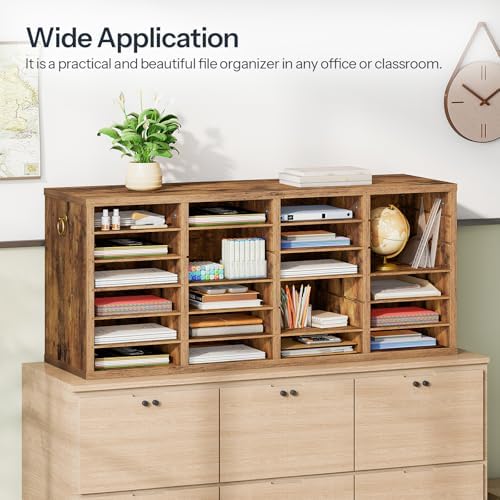 HOOBRO Literature Organizers, 24 Compartments Office Mailbox with Adjustable Shelves, Wood Countertop Literature Sorter for Office, Home, Classroom, Mailrooms Organization Rustic Brown FG64WF01 - Image 4