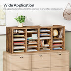 HOOBRO Literature Organizers, 24 Compartments Office Mailbox with Adjustable Shelves, Wood Countertop Literature Sorter for Office, Home, Classroom, Mailrooms Organization Rustic Brown FG64WF01 - Image 4