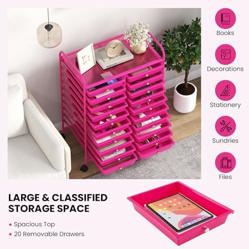 COSTWAY 20-Drawer Rolling Storage Cart, Utility Storage Organizer Cart - Image 5