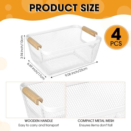 Ziliny 4 Pcs Mesh Wire Baskets for Organizing, Small, Cream White - Image 2