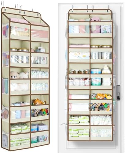 Yecaye 5-Tier Over The Door Organizer Dual-Column, 80lbs Load Over the Door Storage of 10 Compartments, Heavy Duty Door Organizer Hanging for Bedroom Closet Nursery Bathroom Pantry, Beige, 2 Pack by Yecaye