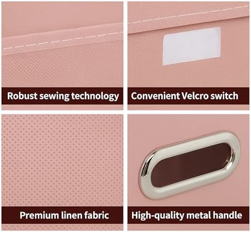 STOREONE Fabric Storage Cube Bins Foldable Organizer Container Collapsible Basket with Lids and Metal Handles, for Home, Bedroom, Closet 3 Pcs (multicolour-pink) - Image 7