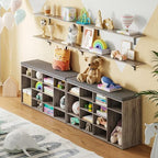 DINZI LVJ Shoe Storage Bench with Cushion, 16-Cubby Shoe Rack with Seat - Image 2