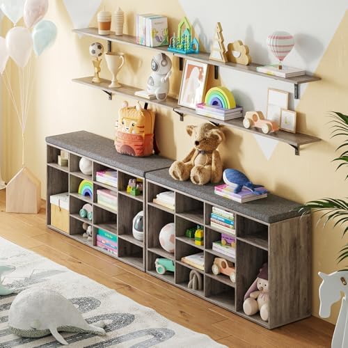 DINZI LVJ Shoe Storage Bench with Cushion, 16-Cubby Shoe Rack with Seat - Image 2