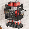 Wall Mounted 16" Pot Rack，2 Tier Kitchen Pots & Pan Organizer with 10 Hooks by FREEXPLOYER