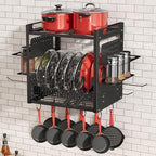 Wall Mounted 16" Pot Rack，2 Tier Kitchen Pots & Pan Organizer with 10 Hooks by FREEXPLOYER