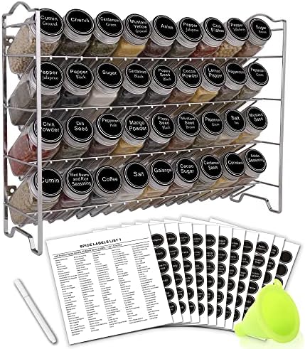 SWOMMOLY Spice Rack Organizer with 36 Spice Jars 4 oz and 396 Spice Labels by SWOMMOLY