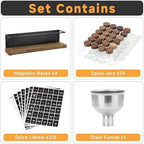 Wooden Lid Magnetic Spice Rack with 24 Jars, 216 Labels, 1 Steel Funnel for Refrigerator，Microwave Oven - Full Set of Spice Organizer - Image 2