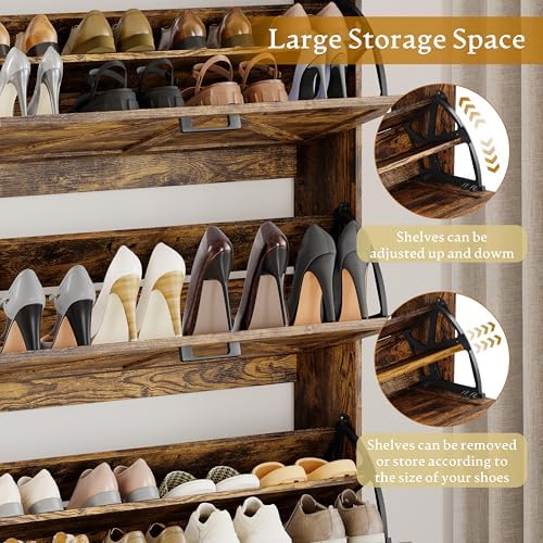 Wodeer Shoe Cabinet Storage for Entryway, Shoe Storage Cabinet with 4 Flip Drawers, Freestanding Narrow Shoe Rack Organizer with Metal Legs, Adjustable Shelves & Open Storage for Foyer, Hallway, White - Image 5