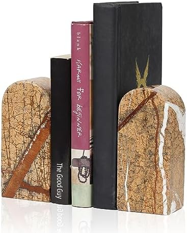 Koville Indian Natural Marble Bookends for Shelves, Decorative Book Ends, 7lbs Heavy-Duty Marble Book Holders, Bookshelf Apartment Decor for Normal Books/CD/Video Games(Rainforest Gold) by Koville