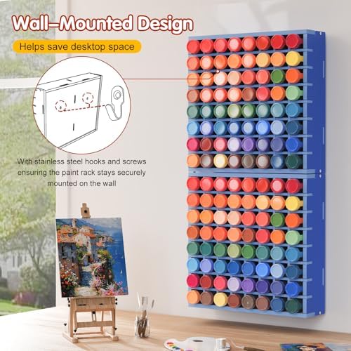 Krafetto 2 Pack 64-Grid Paint Organizer for 2 Oz Bottles, Wall Mount, Blue - Image 3