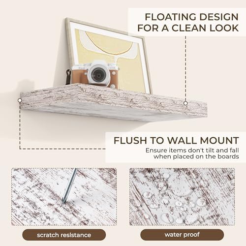 RICHFOCUS Bathroom Floating Shelves for Wall 2Pack|Rustic White|20" L - Image 4