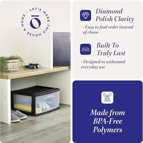 HOMZ Drawer Storage Cart, Wide Plastic Container, Black Frame, 2-Pack - Image 4