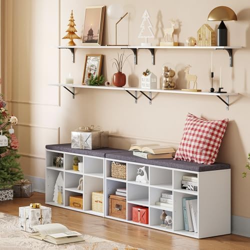 DINZI LVJ Shoe Storage Bench with Cushion, 40.9" Cubby Shoe Rack, 12-Cubby - Image 4