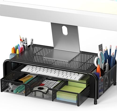 Simple Houseware Monitor Riser Stand w/Pull-Out Drawer & Pen Holder, Black by SimpleHouseware