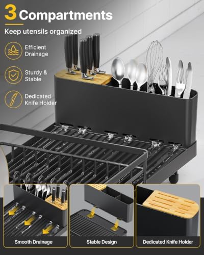 TOOLF Extendable Dish Drying Rack for Kitchen Counter, Black - Image 3
