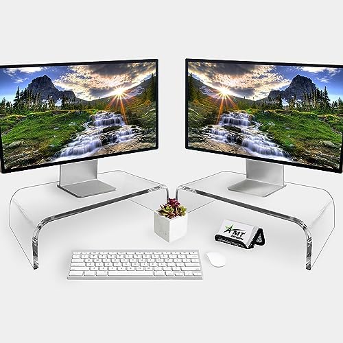 AMT 2 Pack Acrylic Laptop Monitor Stand & Computer Riser with Cat Keyboard Protector, Space-Saving Design, Extra Storage, Clear Shelf - Ideal for Monitors, Laptops, Printers, Desktop Decor - Image 4