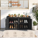2-Tier Storage Bench, Waterproof UV-Resistant Outdoor Shoe Storage Cabinet with 2 Doors & Adjustable Shelves for Indoor Outdoor Entryway, Hallway, Living Room (Black) - Image 4
