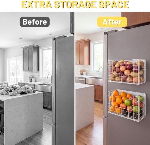 Ofiray-home Magnetic Fridge Shelf, Fruit Potato & Onion Storage Bins, Pantry Organizers, Large Container Basket for Refrigerator, Kitchen Counter, Cabinet (1, White) - Image 5